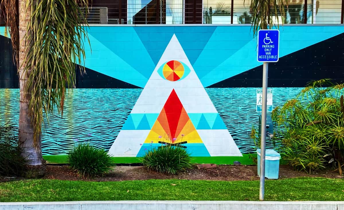 "Vibrant Geometric Water Reflection Mural" by Mark Warren Jacques in Carlsbad
