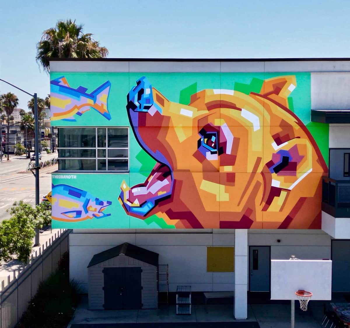 "Vibrant Geometric Dog Mural" by The Obanoth in Long Beach